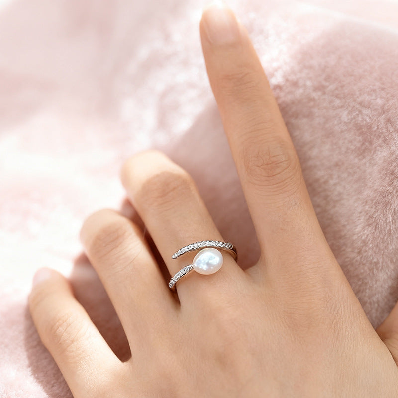 Women's Ya Affordable Luxury Style Pearl Zircon French High-grade Temperament Ring