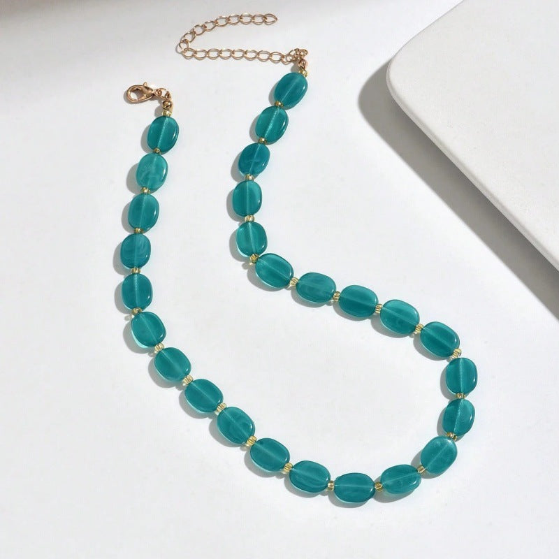 Women's Summer Bohemian Simple Fashion Color Oval Necklaces