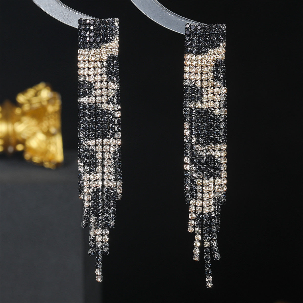 Women's Shiny Full Diamond Long Fringe High Earrings