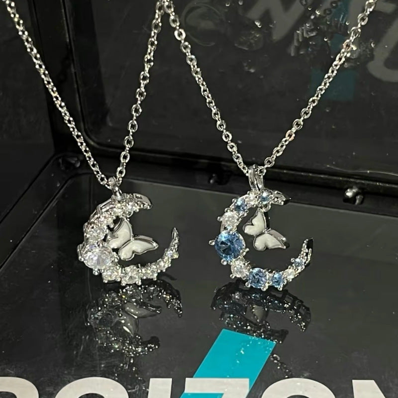 Moon Rhinestone Butterfly Female Minority Simple Temperament Wild Girlfriends Clavicle Necklaces