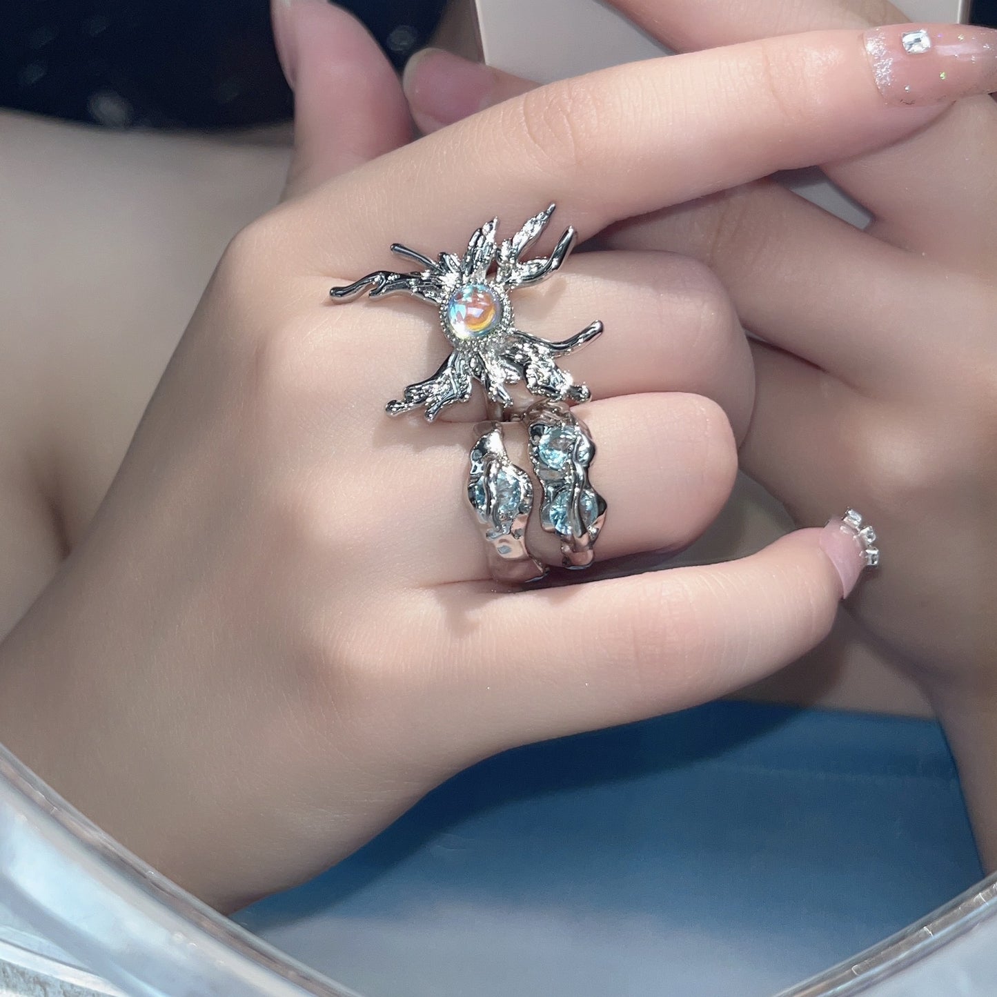 Liquid Butterfly Lava Opening Sweet Cool Hip Hop Opal Blue Ring