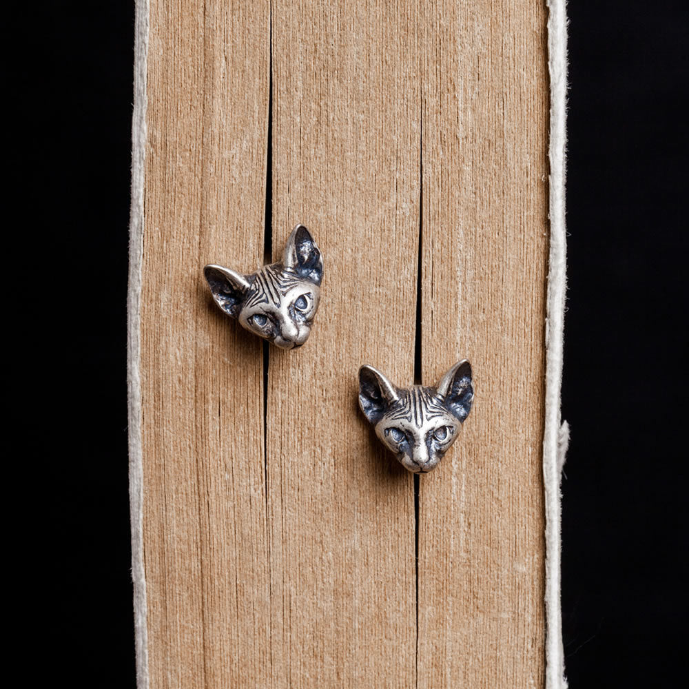 Women's & Men's Night Sterling Sier Kitten Ear Cat Earrings