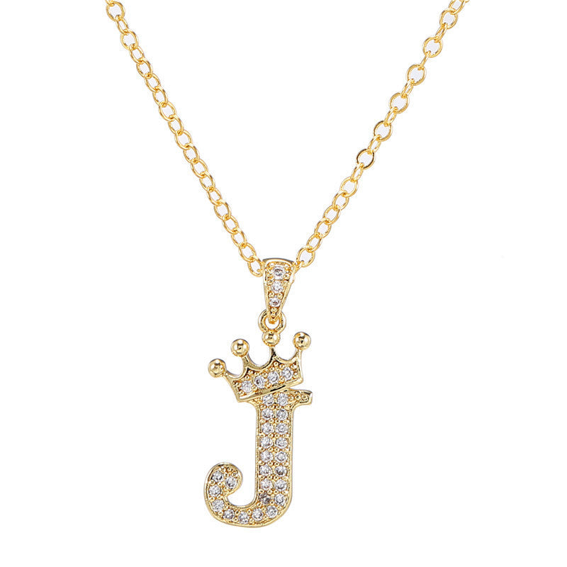 Zircon Crown English Letter Design Gold Clavicle Necklace
