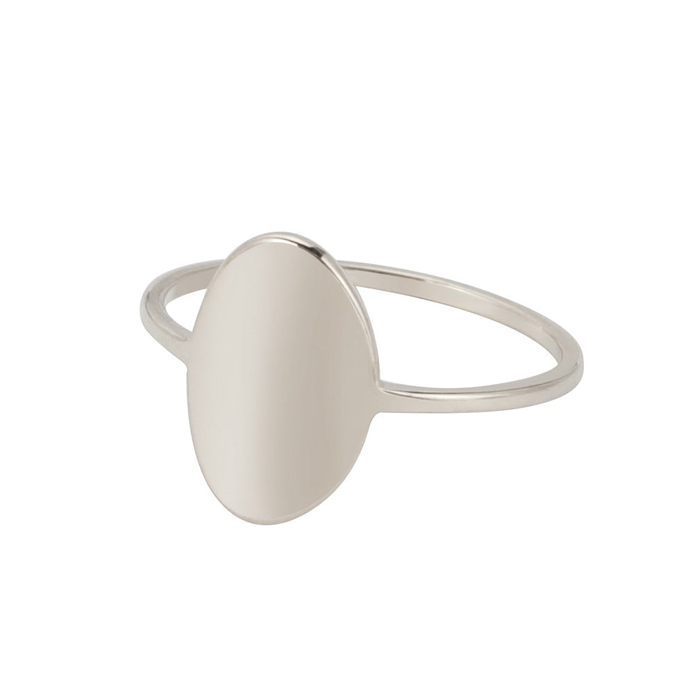 Women's & Men's Simple Personality Cutting Light Plate Oval Glossy Stainless Ring