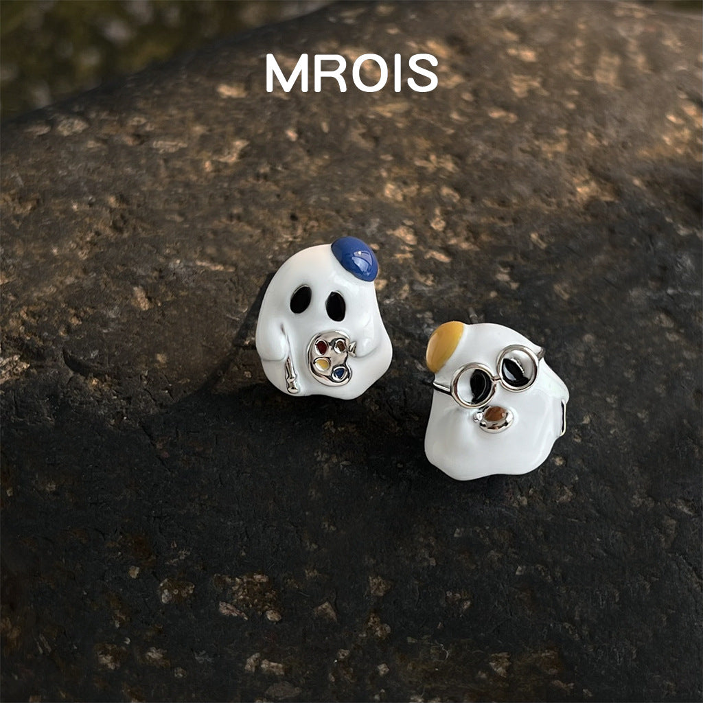 Cute Ghost Enamel Drip Glazed Little Ear Stud Earrings