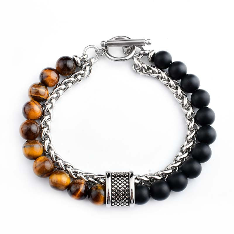 Men's Stainless Steel Basket Chain Frosted Stone Bracelets