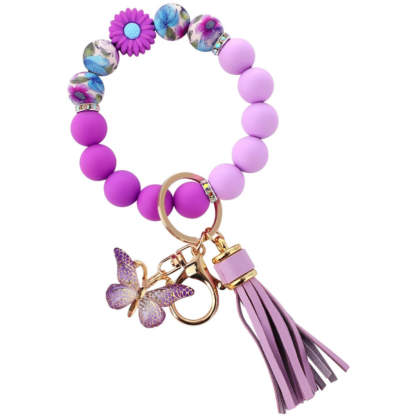 Silicone Beads Beaded Key Butterfly Tassel Bracelet