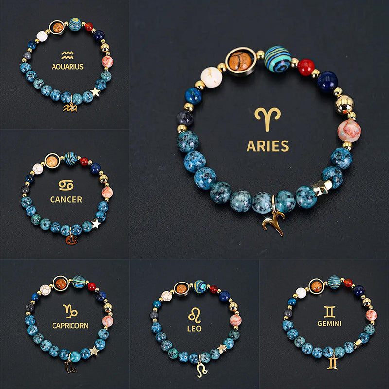 Planets Twee Constellations Natural Stone Blue Black Bracelet