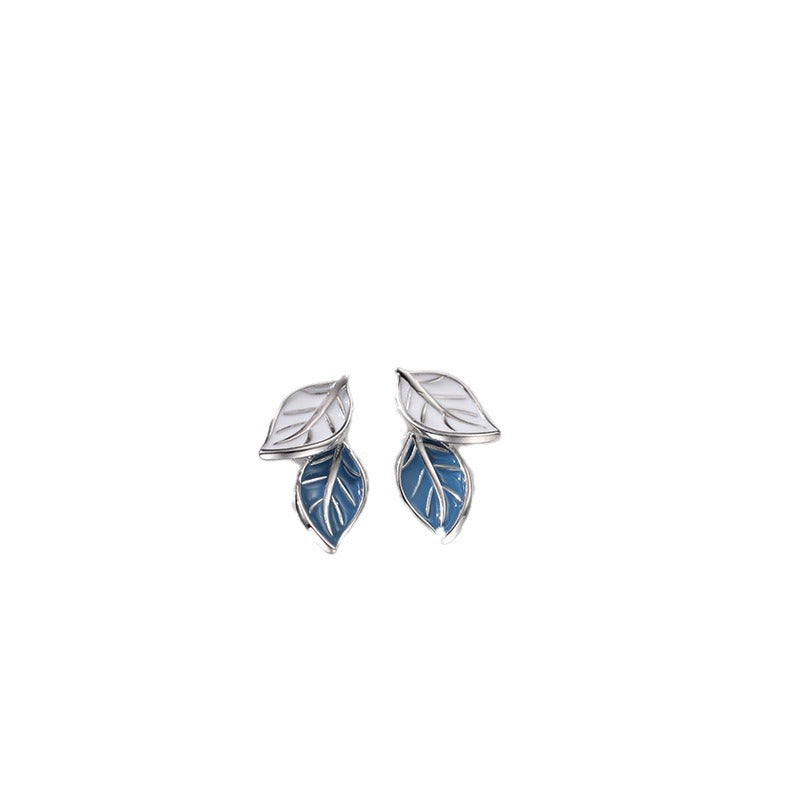 Of Blue Tree Leaves Ear Female Winter Niche Design Simple Stud Earrings