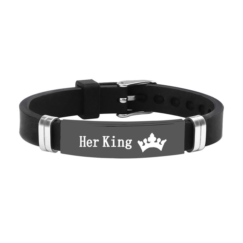 King Queen Couple Romantic Crown Stainless Bracelet
