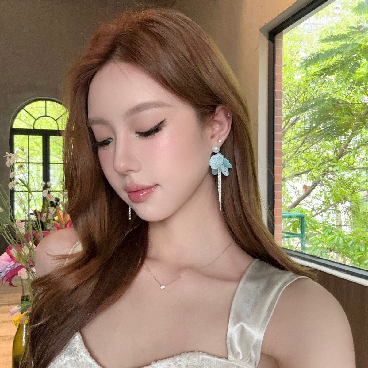 Miss Vivian Pearl Shell Tassel French Style Vacation Earrings