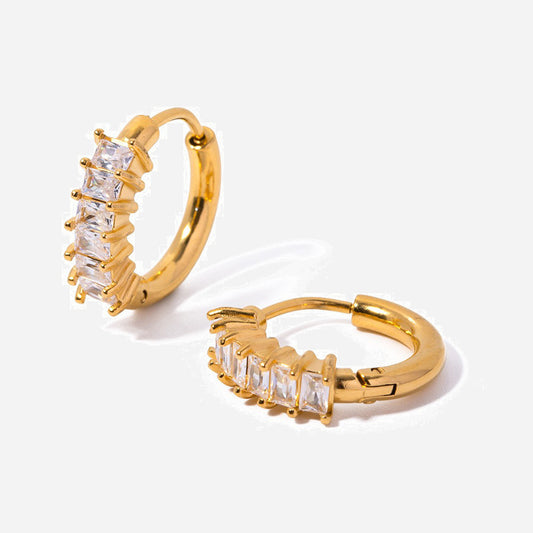 Retro Simple Fashion Commute Gold Stainless Steel Zircon Inlaid Eardrop Earrings