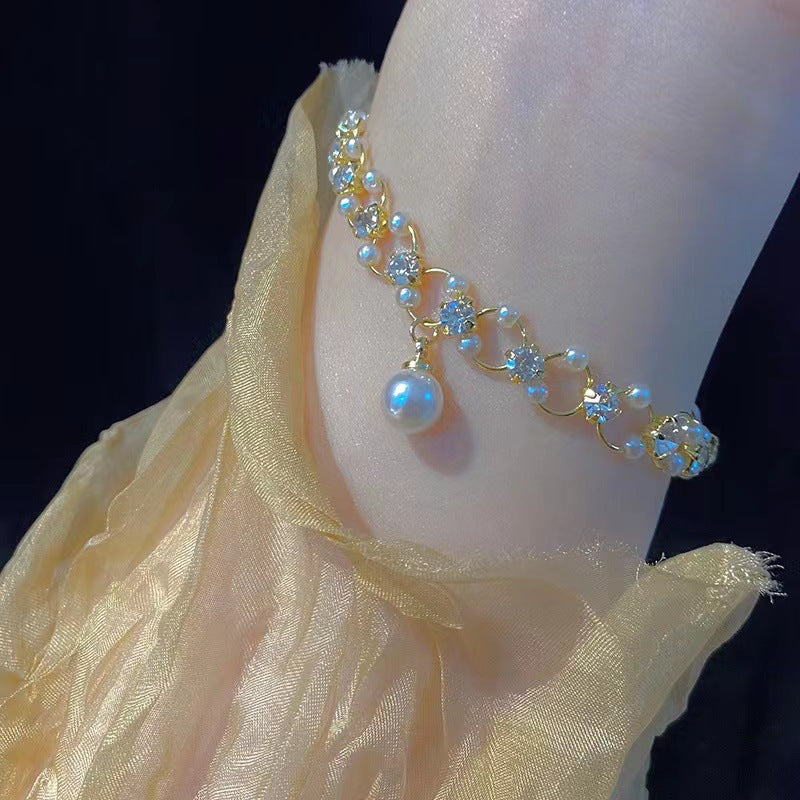 Simple Retro Diamonds Pearl Niche Design Bracelet
