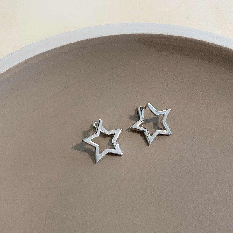 Women's Sier Hollow Five-pointed Star Clip Design Simple Fashionable Earrings