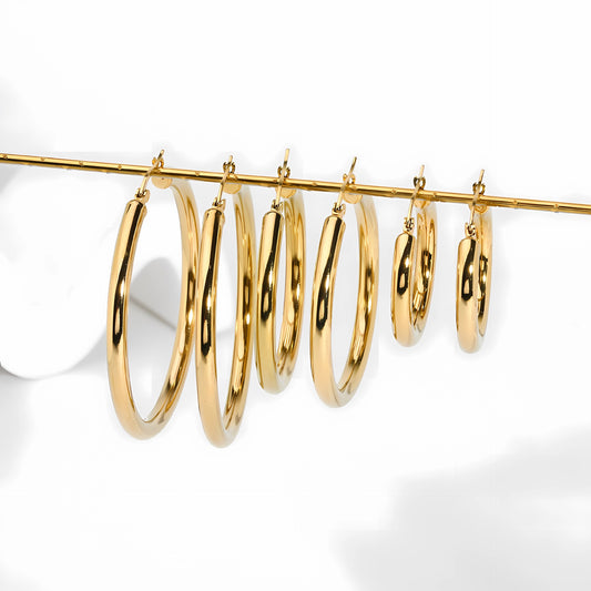 Women's Gold Stainless Steel Exaggerated Circle Hollow Earrings