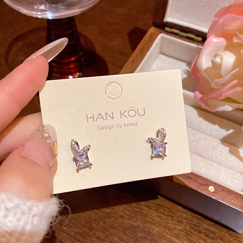 Micro Inlaid Zircon Bow Female Love Earrings