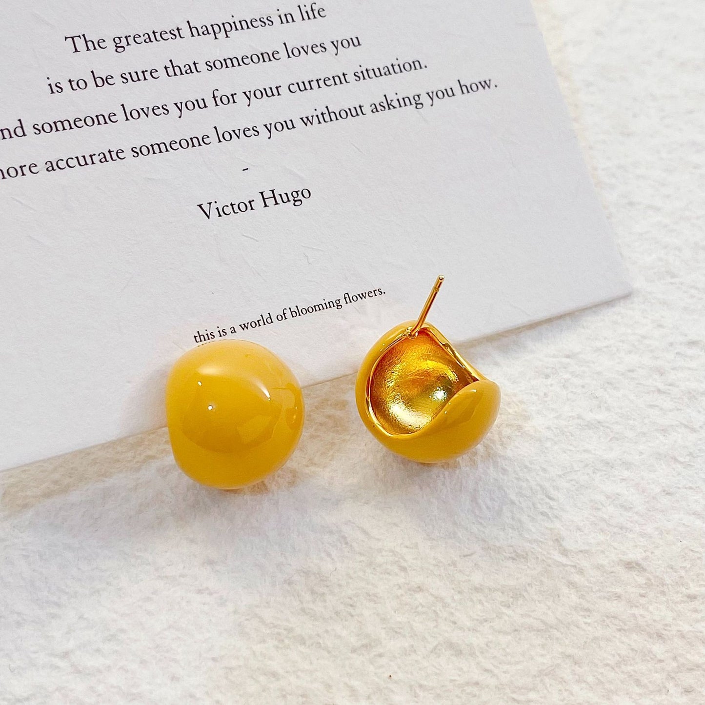 Plated Real Gold Ginger Flower Enamel Drip Glazed Female Sweet Earrings