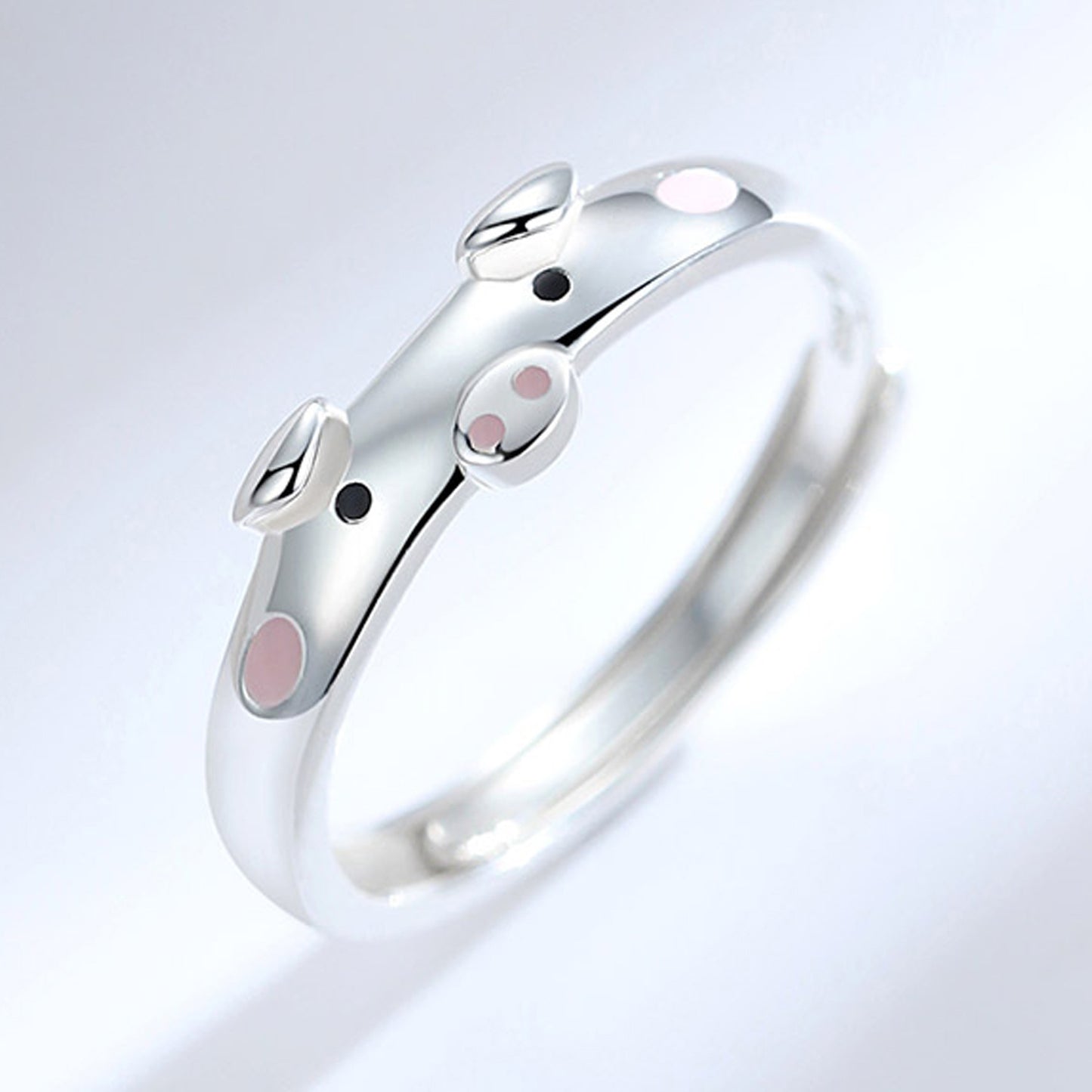 Sier Plated Couple Cute Pig Life Zodiac Animal Ring