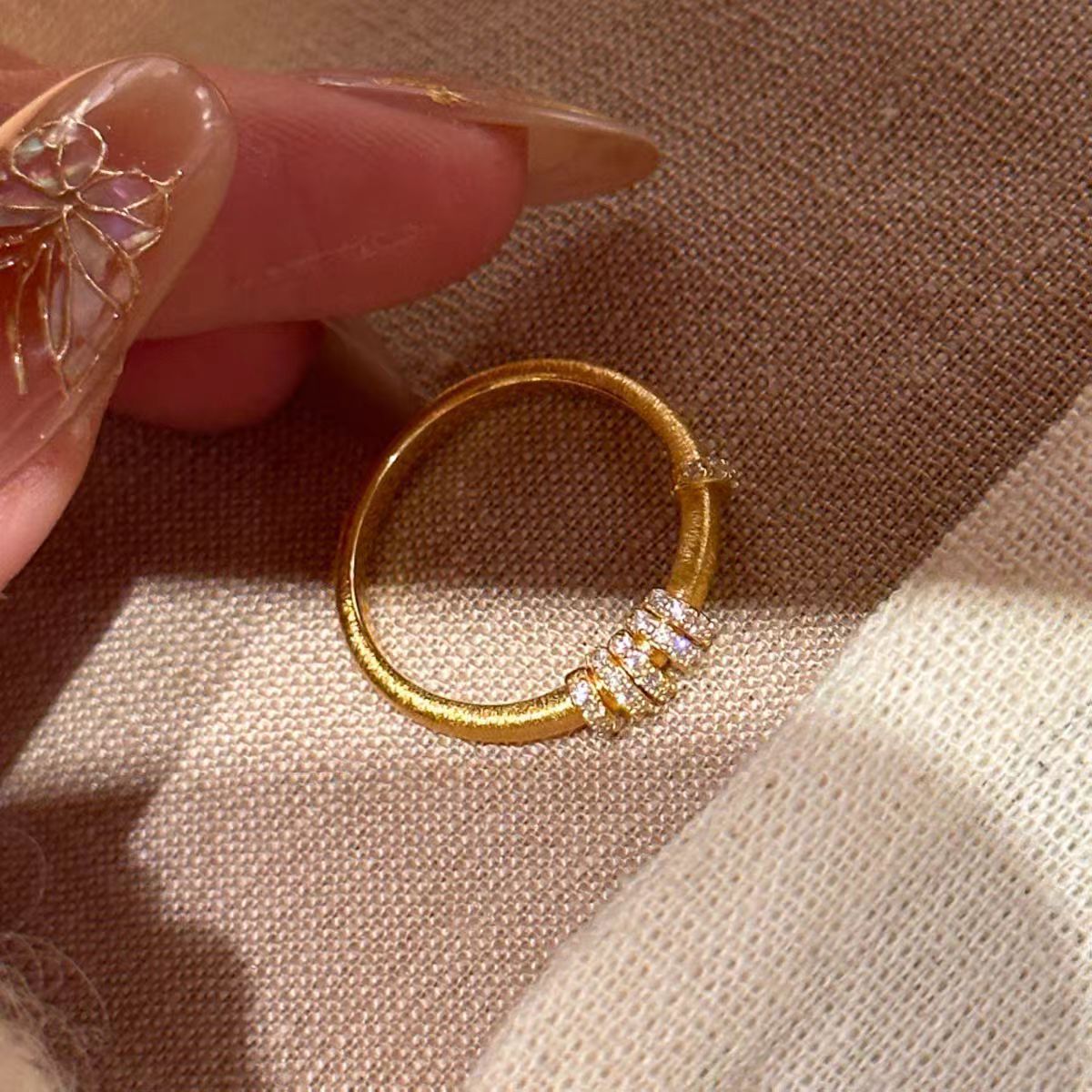 Brushed Interlocked Good Luck Comes Advanced Personality Ring