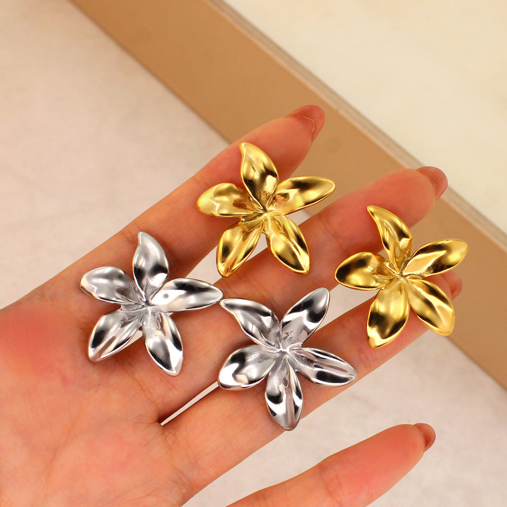 Retro Simple Stainless Steel Flower Ornament Earrings