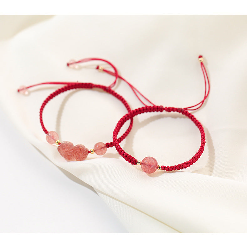 Women's Red Ropes Hand-woven Strawberry Pi Light Luxury National Style Design Bracelets