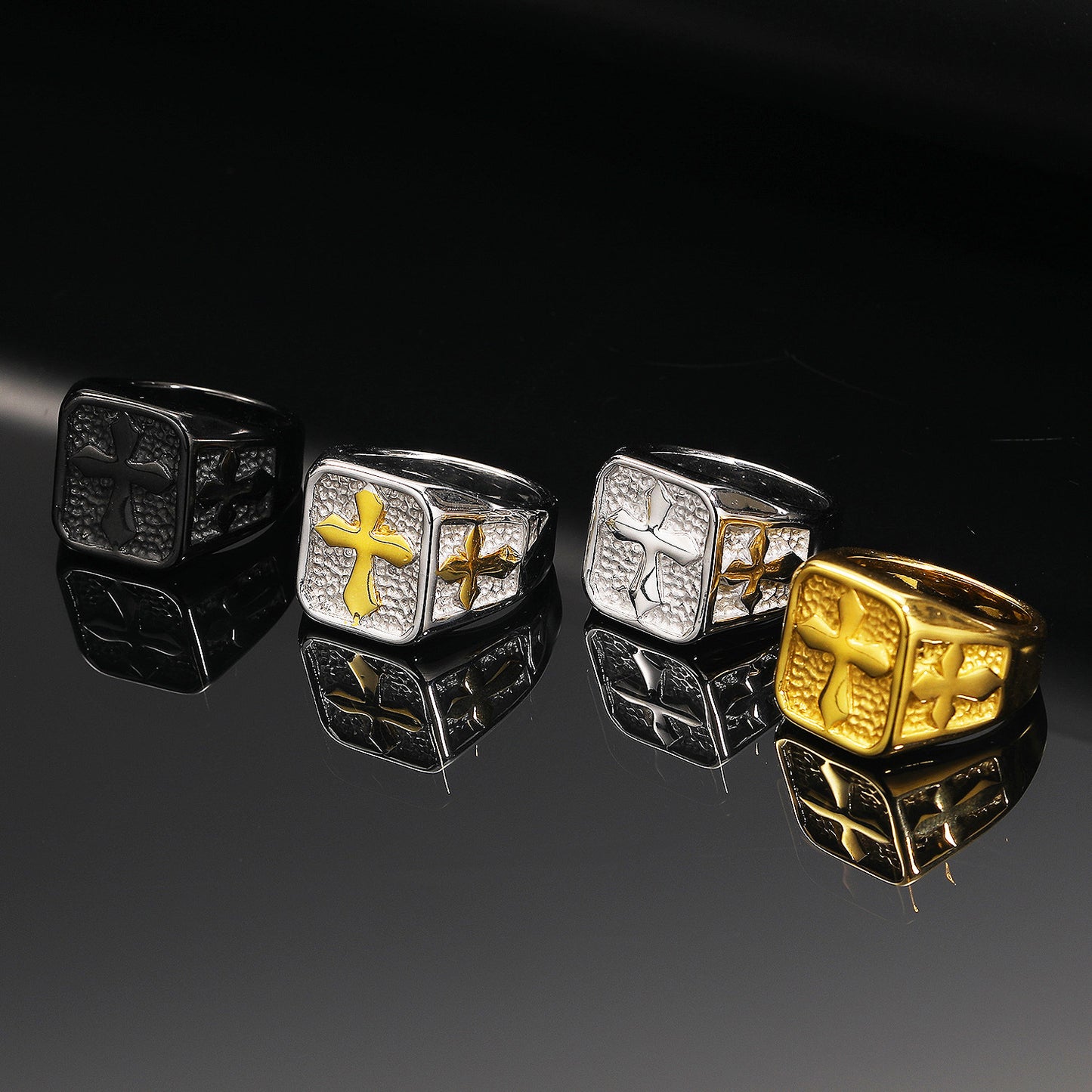 Titanium Steel Casting Trend Stone Texture Rings