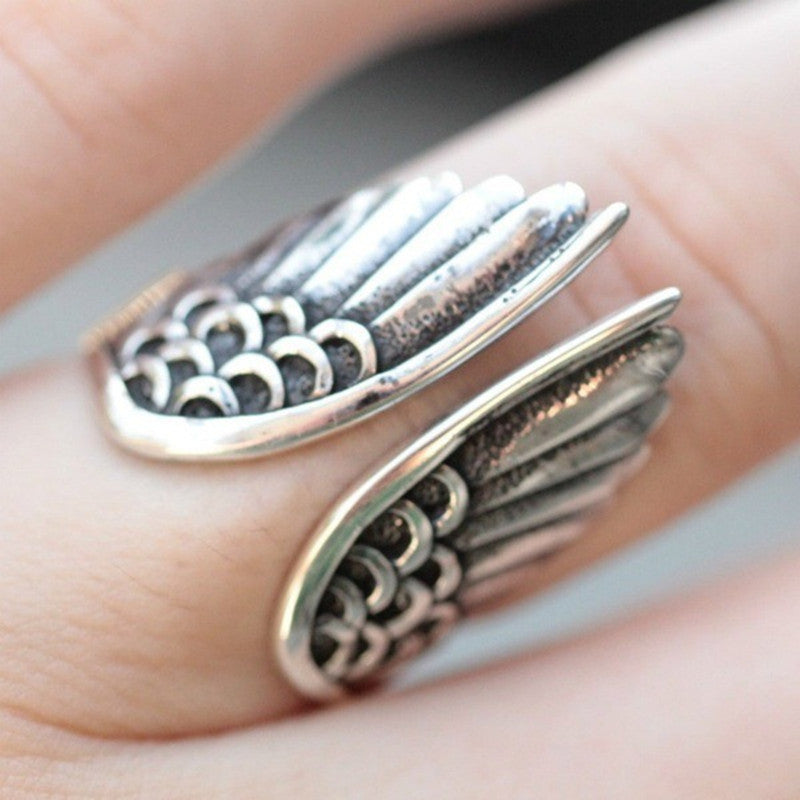 Angel Wings Vintage Thai Sier Black Rings