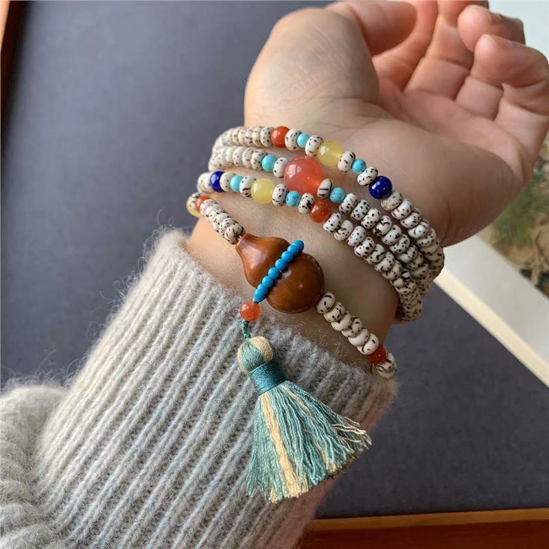 Mini With Natural Olive Gourd South Red Beeswax Green Gold Bracelet