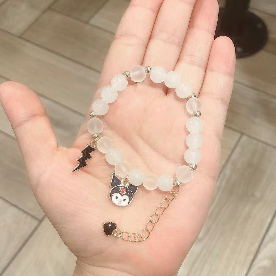 Simple Cartoon Jade Color Beaded Handmade Alloy Bracelet