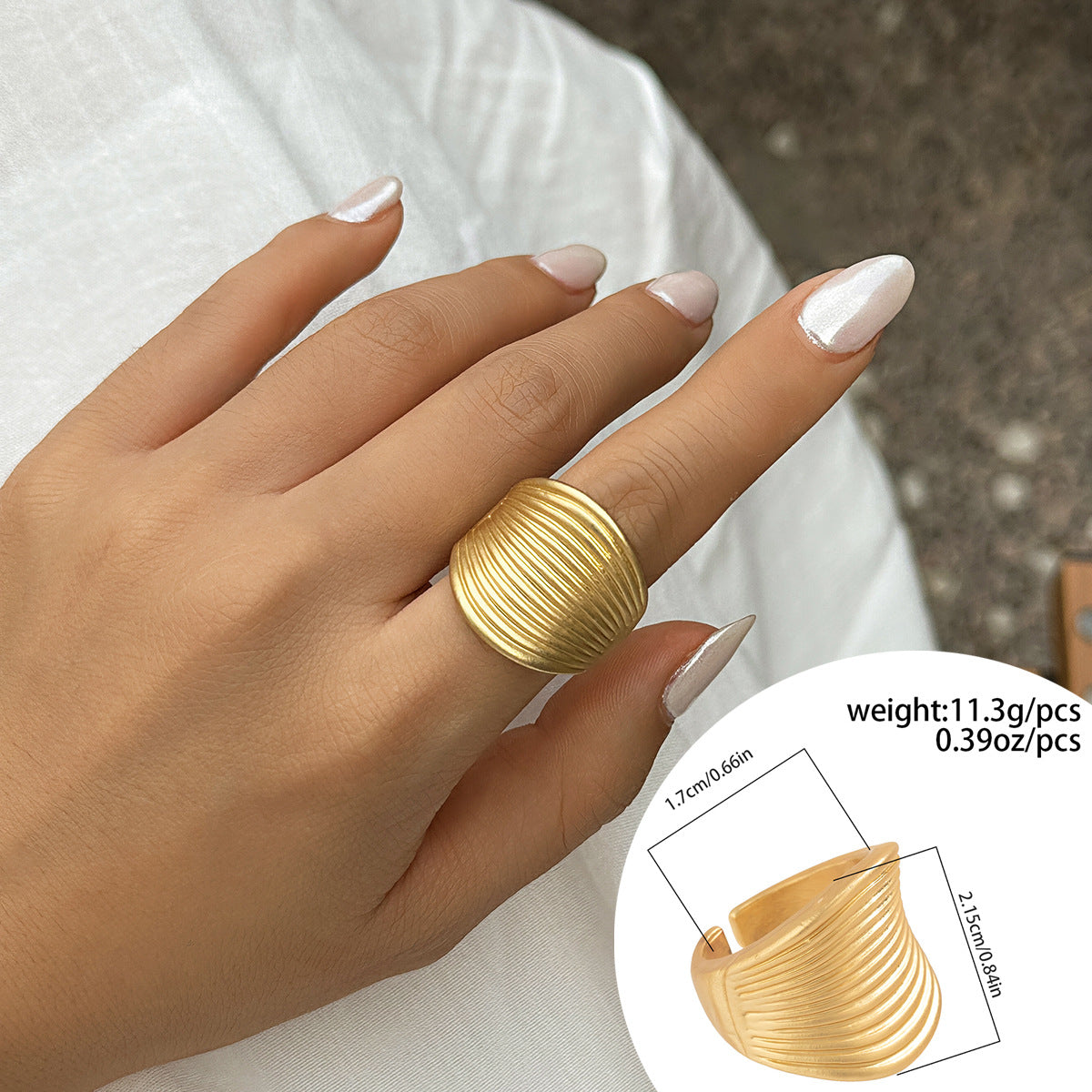 French Wafer Pleated Metal Simple Irregular Rings