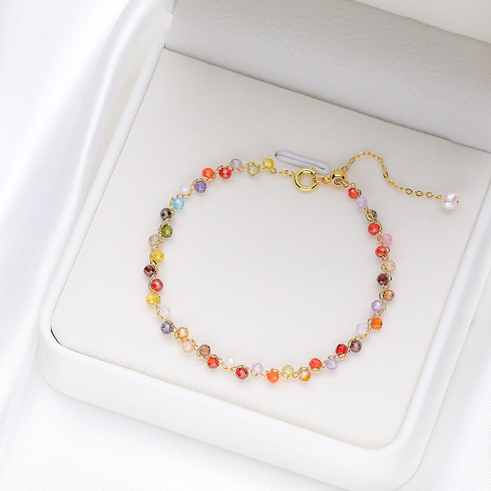 Women's Natural Stone Color Cut Tourmaline Aquamarine Hand Accessory Hand-woven High-grade Bracelets