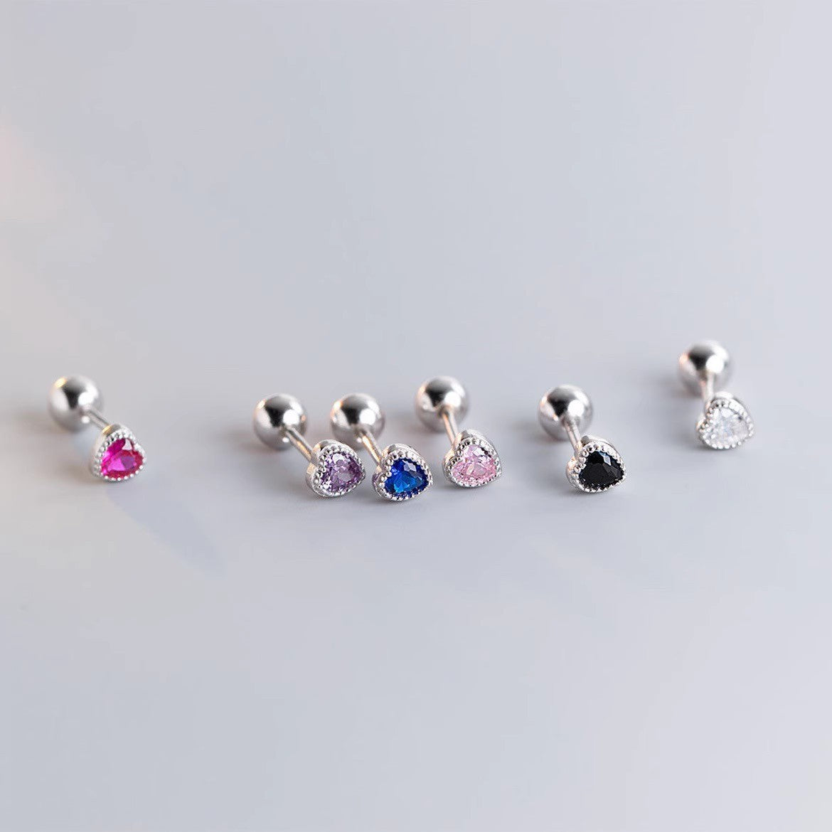 Women's Sterling Sier Screw Tightening Buckle Colorful Crystals Love Ear Bone Stud Earrings