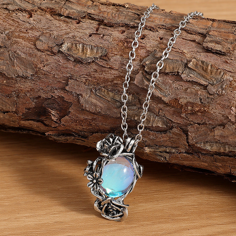 Vintage Water Drop Rose Flower Alloy Fashion Trend Winding Crystal Pendants