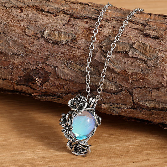 Vintage Water Drop Rose Flower Alloy Fashion Trend Winding Crystal Pendants