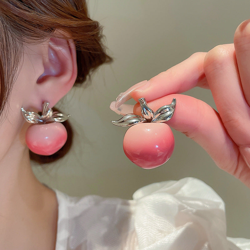 Sweet Crunchy Peach Gentle Fairy Temperament Three-dimensional High Sense Exaggerated Stud Earrings