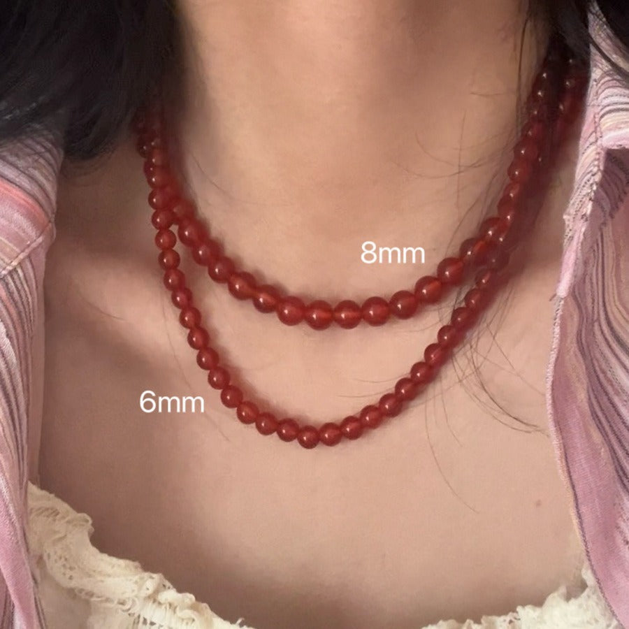 Women's White Vintage Red Agate Beaded High-grade Necklace