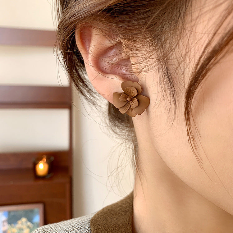 Women's Design Flower For Retro Coffee Color Earrings
