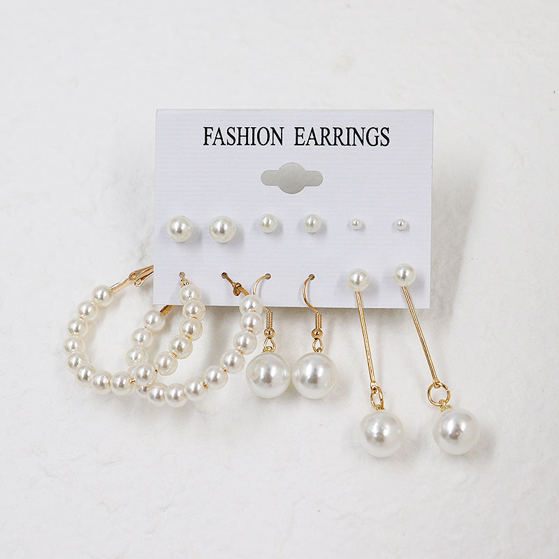 Women's Exaggerated Pearl Crystal Metal Pairs Plate Earrings