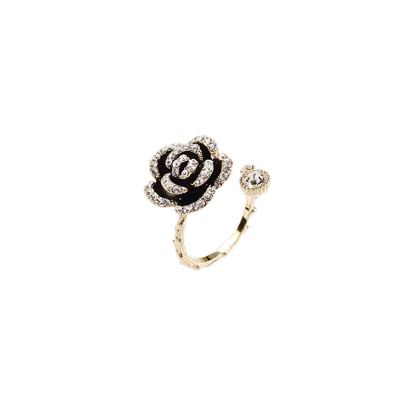 Korean Style Retro Fashion Elegance Jewelry Black Flowers Openings Rings