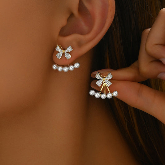 Women's Simple Fresh Sweet Inlaid Zircon Bow Design Stud Earrings