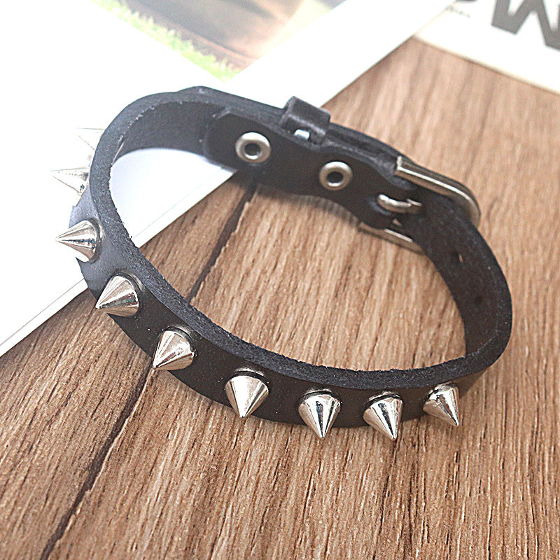 Punk Vintage Alloy Buckle Casual Cowhide Pointed Nail Cattle Bracelets