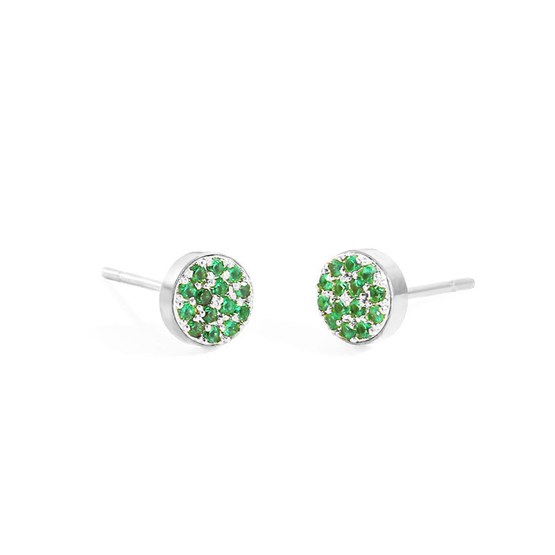 Women's Stainless Steel Petite Round Full Diamond Gold Earrings