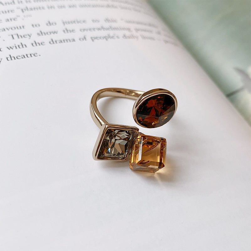 Real Gold Electroplated Zircon Buckle Light Luxury High Sense Index Ring