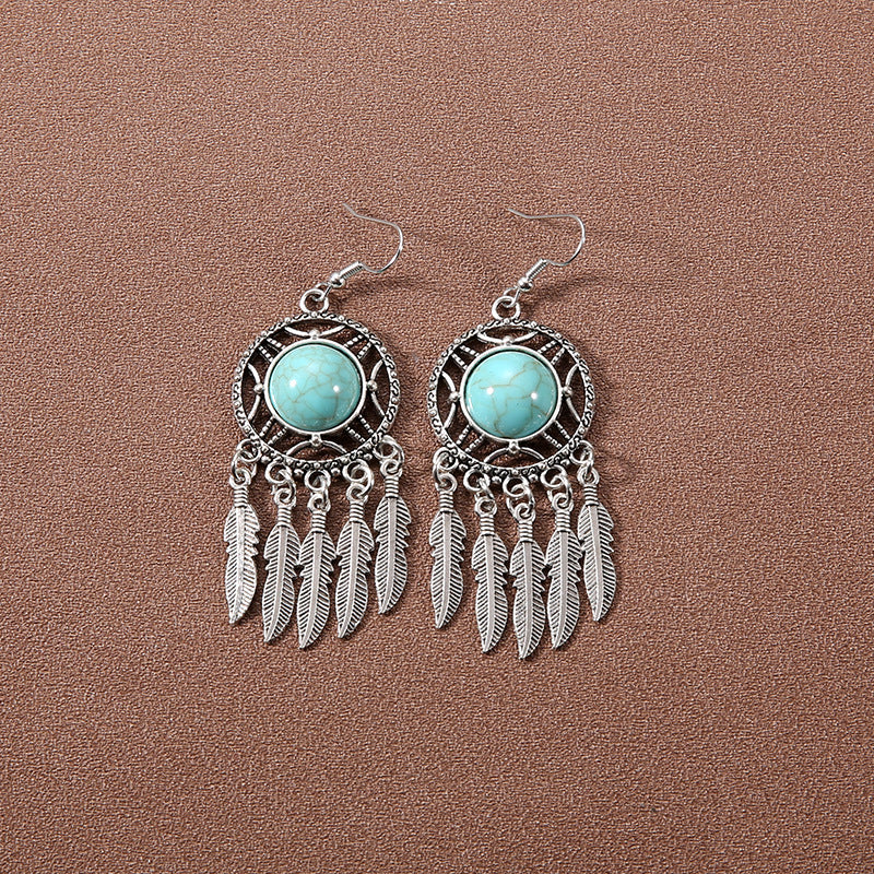 Tassel Turquoise Retro Minority Ethnic Style Graceful Personality Tibetan Earrings