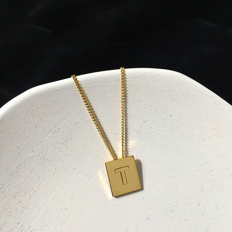 Letter Square Plate English Gold Female Clavicle Necklace