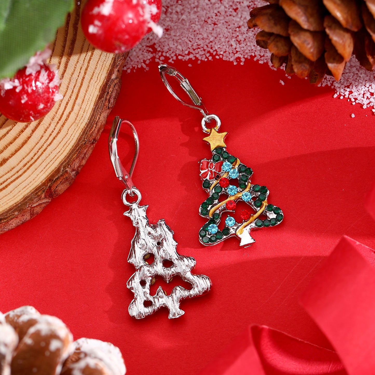 Women's Light Luxury Christmas Star Diamond Stitching Tree Earrings