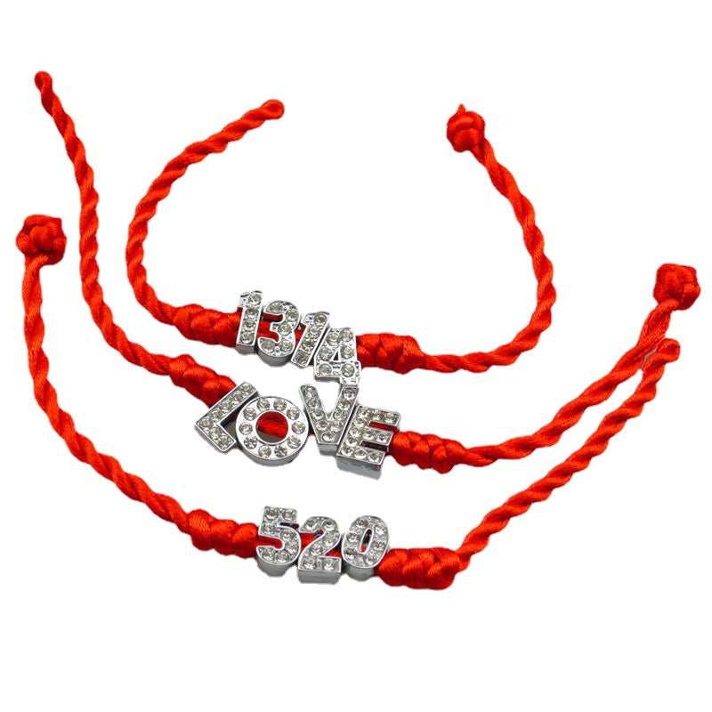 Letters Red Rope With Diamond Jewelry Woven Bracelets