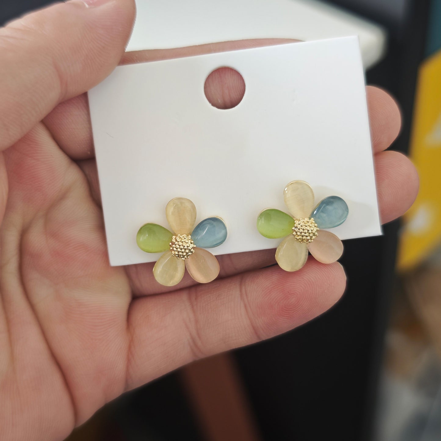 Opal Colored Flower Graceful Fresh Simple Cold Stud Earrings