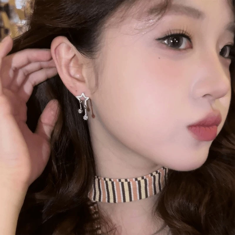 Women's Cardiac Double Flow Hollow Stars Rhinestone Earrings