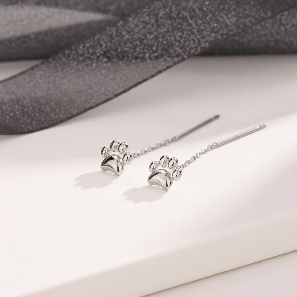 Fun Cat's Paw Soft Adorable Girly Style Small Chain Earrings